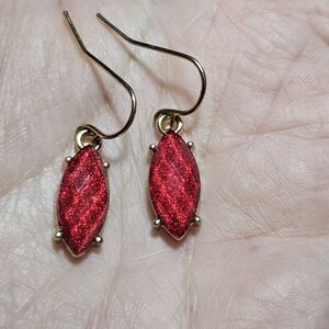 Gold Tone Sparkly Red Dangling Earrings